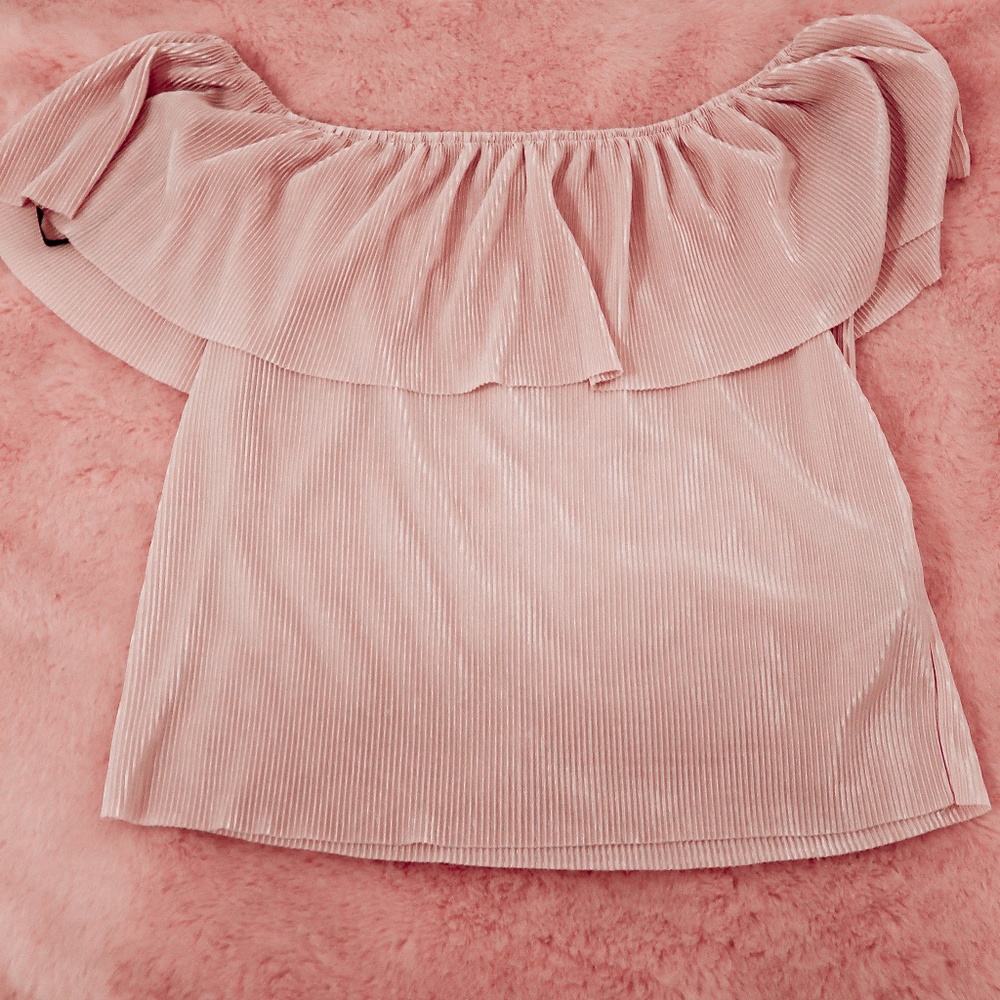 gold pleaded off the shoulder top